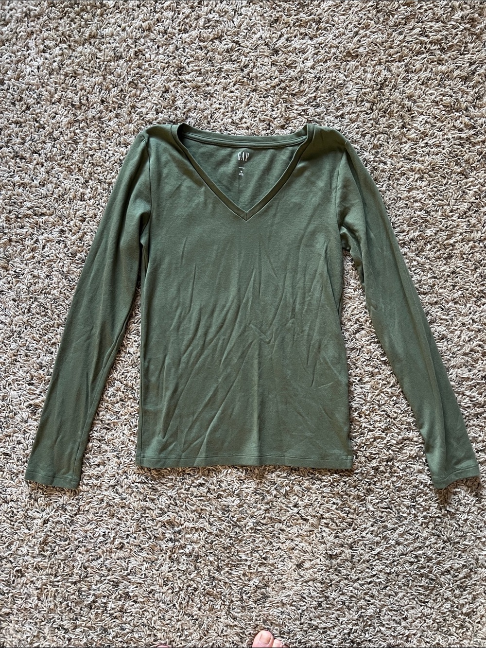 GAP Olive V-Neck Long Sleeve Tee